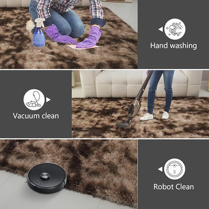 Shag Runner Rug for Bedroom Living Room 2x6 Upgrade Non-Slip Fluffy Soft Bedside Rugs,Shaggy Mottling Brown Carpet for Livingroom Dorm Home Decor Aesthetic