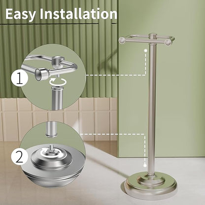 Toilet Paper Holder Stand, Brushed Nickel Toilet Paper Holder Free Standing,Post Pivoting Design & Stable Weighted Base SUS304 Stainless Steel for Bathroom
