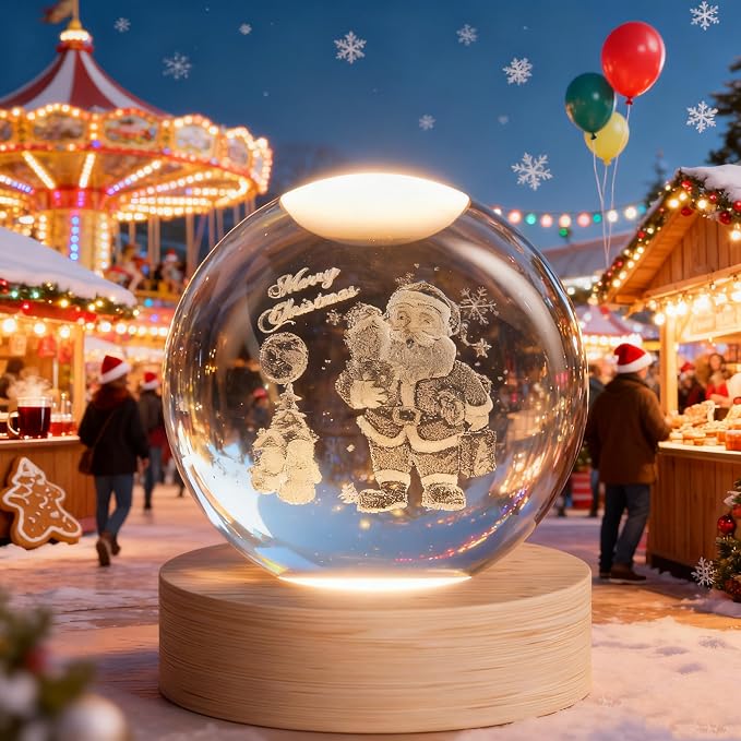 Christmas Decorative Snowman Crystal Ball, 2.4 inch Glass Ball Santa Claus Sphere, Snow Ball Crystal Display Sculpture Home Decor Crafts for Girls Women Friends Office Desk