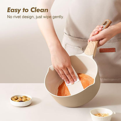 SENSARTE Ceramic Nonstick Sauce Pan with Lid, 3.0 Quart Saucepan with Double Spout, Large Cooking Pot, Non toxic Kitchen Sauce Pot, Non stick Saucier Pan, Induction Cookware, PFOA PTFE PFAS Free