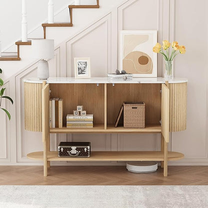 Console Table with Storage, Fluted Entryway Table with 2 Doors and Open Shelf, Long Sofa Table Behind Couch for Living Room, Hallway (Natural)