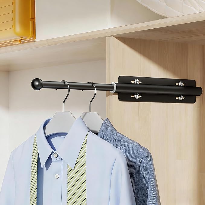 12-23 Inch Valet Rod for Closets Pull Out,Retractable Closet Valet Rod Slide Out,Heavy Duty Valet Rod for Closet Space, Laundry Room, RV, Wardrobes (Black)