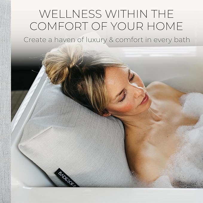 BADESOFA® Luxury Bath Pillow M - Lusciously Soft & Comfortable Tub Pillow for Bathtub - Washable & Quick-Drying Bath Back Pillow - Non-Slip Full Body Tub Pillow - Luxury Spa Cushion in Grey