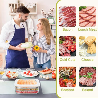 Stackable Deli Meat Container with Drainage Groove and Silicone Lid, Clear Refrigerator Storage Containers for Lunch Meats, Cold Cuts, Bacon, Cheese, BPA Free - 2 Layer