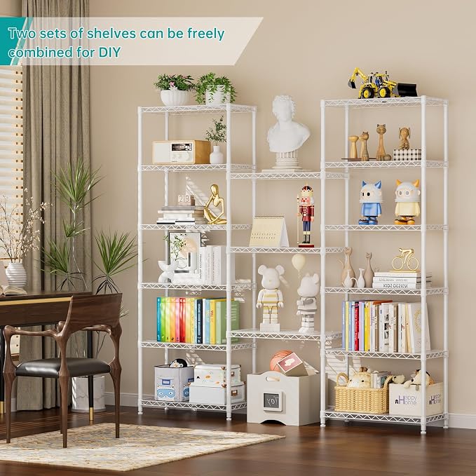 SINGAYE 8 Tier Shelf Organizer Storage Metal Shelves Garage Wire Shelving Unit Pantry Rack Adjustable Standing Storage for Kitchen Closet Laundry Bathroom Pantry 12" D x 22" W x 74" H White