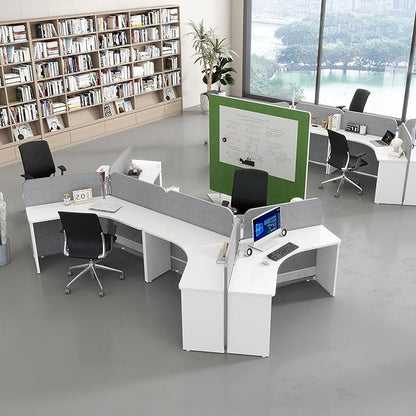 SAINTCY 3 Person Office Cubicle Desk Workstation with Drawers & Built-in Power Outlets, Adjustable Wall Partitions, Layouts for Startups and Modern Workspaces