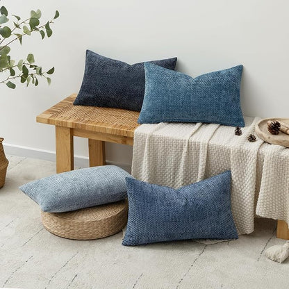 MIULEE Pack of 4 Couch Throw Pillow Covers 12x20 Inch Neutral Blue Soft Decorative Chenille Pillow Covers Farmhouse Accent Cushion Covers for Boho Western Spring Coastal Decor Sofa Bed Living Room
