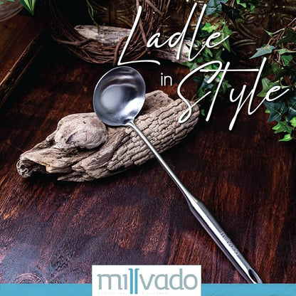 Soup Ladle, PrStainless Steel Ladle, 15" Ladles for Serving or Cooking, Premium Quality, Dishwasher Safe, Heavy Duty Durable Metal, 4 Ounce Kitchen Ladel