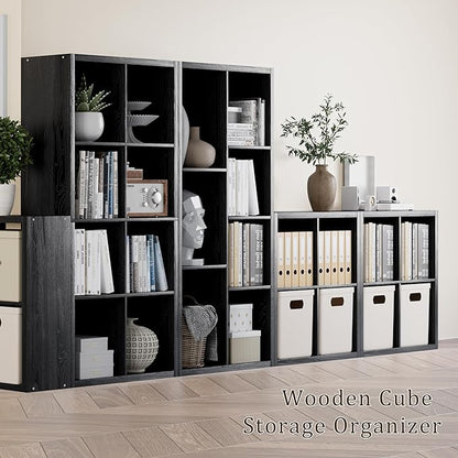 Cube Storage Organizer Bookcase, Decorative 11 inch Open Back Cubical Shelf with Thickened Border, Display Bookshelf for Living Room, Home Office, Sturdy Room (Black, 7 Cube)