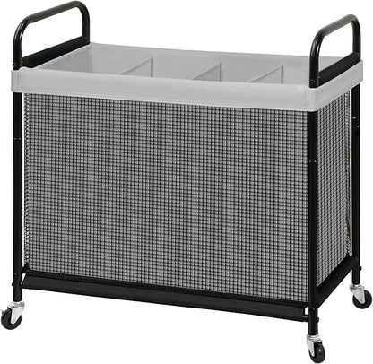 STO STO Laundry Hamper 4 Section, 140L Rolling Laundry Sorter Cart with Removable and Washable Liner Bag, Clothes Hamper with Wheels and Metal Handle for Laundry Room and Bedroom, Gray