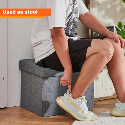 ALASDO Storage Ottoman Footrest Stool Small Ottoman with Storage Foldable Ottomans Foot Rest Footstool Bench for Living Room 17x13x13inches Grey