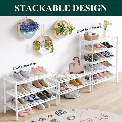 Smiry Bamboo Shoe Rack 5-Tier, Stackable Wooden Shoe Organizer for Entryway & Closet, Free Standing Wood Shoe Storage Shelf for Front Door & Small Spaces, White