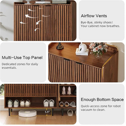 7-Tier Shoe Cabinet with Doors, 21 Pairs Entryway Storage Cabinet, Wooden Shoe Organizer with Adjustable Shelves, Farmhouse Free Standing Shoe Cabinet for Hallway, Living Room (Walnut Brown)