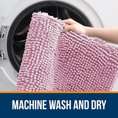 OLANLY Large Bathroom Rugs 40x24, Extra Soft Absorbent Chenille Bath Rugs, Rubber Backing Quick Dry, Machine Washable Bath Mats for Bathroom Floor, Tub and Shower, Home Decor Accessories, Dusty Rose