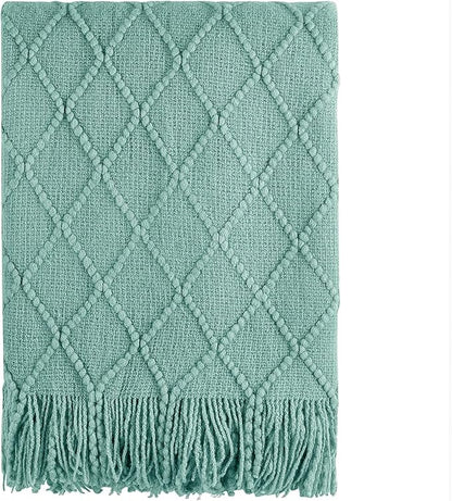 BOURINA Dark Cyan Throw Blanket 50 x90 Inches Textured Solid Soft Sofa Throw Bed Runner Knitted Decorative Blanket