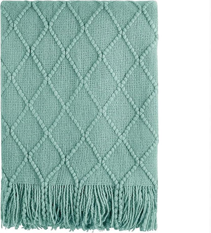 BOURINA Throw Blanket Textured Solid Soft Sofa Throw Couch Cover Knitted Decorative Blanket, 60 inchx80 inch Dark Cyan