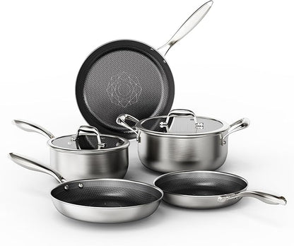 COOKER KING Stainless Steel 7PCS Cookware Set, Pots and Pans Set, Non Stick, Frying Pans, Saucepans & Stock Pot with Lid, Non-Toxic, Induction, Oven, Dishwasher Safe