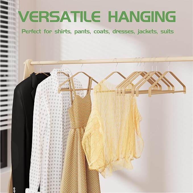 Bamboo Wood Hangers 20 Packs, Coat Hangers, Clothes Hangers with 360-Degree Rotatable Hook, Heavy Duty, Non Slip Suit Hangers for Clothes, Jacket, Shirt, Tank Top, Pant (Bamboo, 80 PCS)