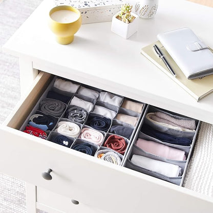 Amazon Basics Deep Drawer Organizer for Clothes, Collapsible Storage Boxes for Socks, Underwear and Baby Items, Set of 4, Gray | Pack of 2