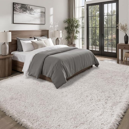 8x10 Area Rugs for Living Room Bedroom: White Soft Fluffy Shag Upgrade Non-Slip High Pile Carpet Large Fuzzy Plush Indoor Floor Decor Shaggy Rug for Kid Boys Girls Dorms Playroom Nursery Modern Home