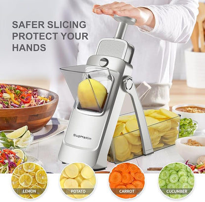 SupMaKin Upgrade Larger Safe Mandoline Slicer with Cheese Grater Potato Slicer for Chips, Vegetable & Food Cutter,Thickness Adjustable 0.1-8 mm, Kitchen Faster Slice (Only Slicer)