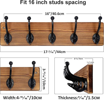 WEBI Rustic Coat Rack Wall Mount,5 Cast Iron Coat Hooks Wall Mounted,Heavy Duty Wall Coat Hanger Hooks for Hanging Coats,Clothes,Rustic Brown