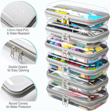 Sanwuta 6 Pcs Clear Hard Zipper Case Plastic Zipper Pouches Transparent Makeup Bag Pencil Case Pouches Toiletry Diaper Bag for Travel Toy Storage Organizer Bins(Gray,7.48 x 3.94 x 2 Inch)