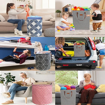 Waterproof Laundry Hamper Collapsible Laundry Basket Leather Handle Laundry Bag Large Clothes Storage Toy Organization for Bathroom Bedroom Laundryroom College Dorms (Laundry Basket-002)