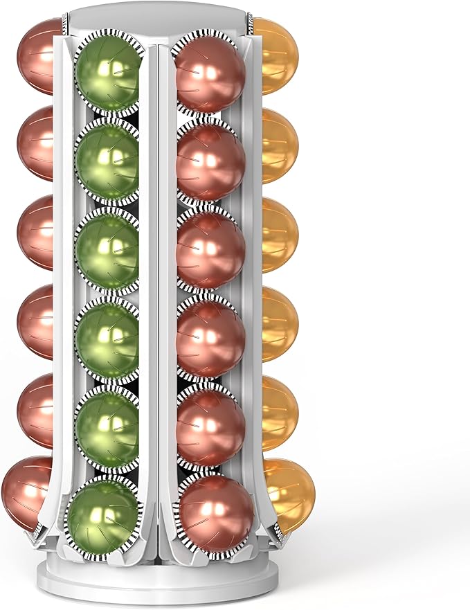 Deco Brothers VertuoLine Pod Holder, 360° Turntable Rotating Pod Carousel Organizer Compatible for Nespresso Pods, White