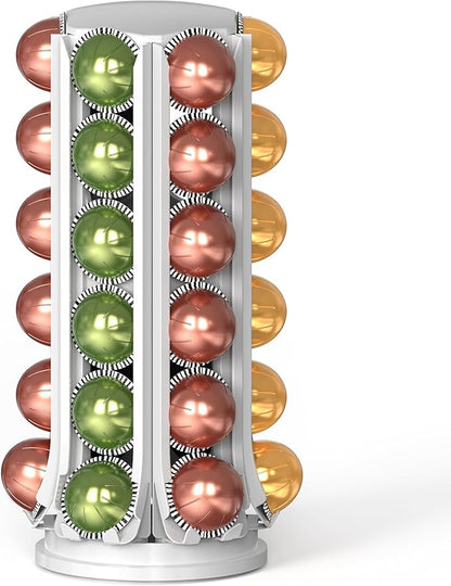 Deco Brothers VertuoLine Pod Holder, 360° Turntable Rotating Pod Carousel Organizer Compatible for Nespresso Pods, White