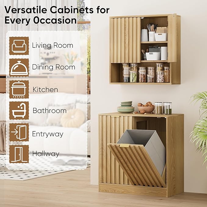 Smuxee Fluted Bathroom Cabinet Wall Mounted, Wooden Medicine Cabinet with Adjustable Shelf, Bathroom Cabinet for Bath Room, Living Room, Laundry Room