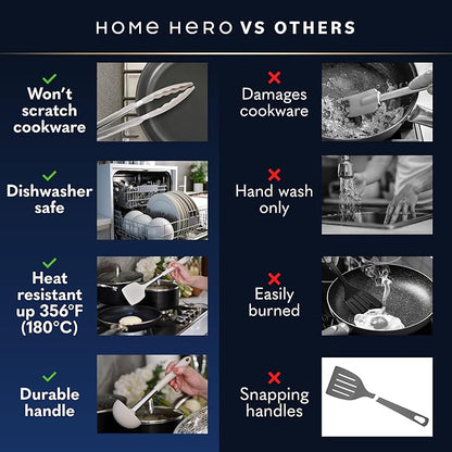 Home Hero Silicone Kitchen Utensils Set - Heat Resistant Non-Scratch Cooking Utensils - Ergonomic Silicone Spatula Set - Dishwasher Safe Kitchen Tools - 26 Piece, Stone