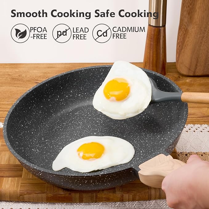 8 inch Nonstick Frying Pan Skillet, Non Stick Granite Fry Pans, Omelette Pan, Egg Frying Pan with Heat-Resistant Handle, Requires Installation, PFOA Free Chef's Pan, Induction Compatible