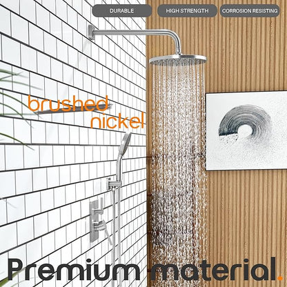 Shower Faucet Mixer Set Includes 10-Inch Rained Shower Head, 3-Setting Handheld Spray and Pressure Balance Valve Wall Mounted Brushed Nickel SF001BR-D10