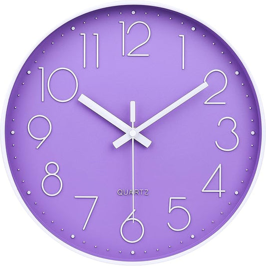 jomparis Purple Wall Clock 12 Inches Silent Quartz Wall Clock Lavender Decor for Girls Bedroom, Nursery