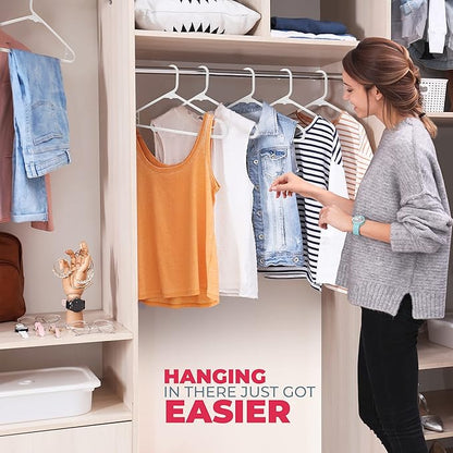 Neaties Plastic Hangers 30 Pack – Made in The USA – 6lb Capacity Standard Clothes Hangers with Strap Hooks for Dresses, Lingerie, Shirts, Pants, and Jackets – White