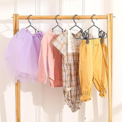 Hsei 5/10/40 Pack Baby Hangers with 10/20/80 Clips, Plastic Kids Pants Hangers for Nursery Closet Top and Bottom Clothes Hanger Set for Newborn Infant Toddler(30 Packs Total,Gray,10.6 Inch)
