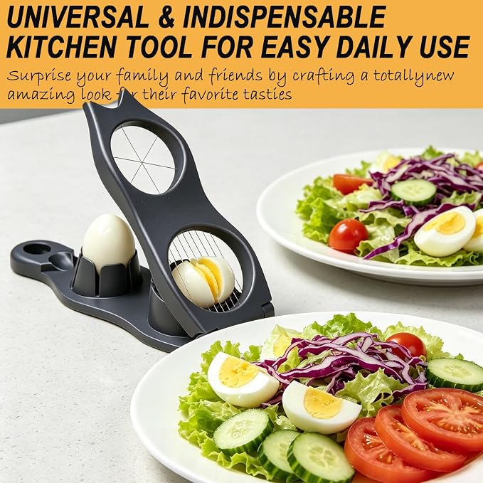 NOVANO 2 in 1 Egg Slicer for Hard Boiled Eggs | Egg Cutter, Strawberry Slicer, Fruit Slicer for Salads & Sandwiches, Stainless Steel Blades