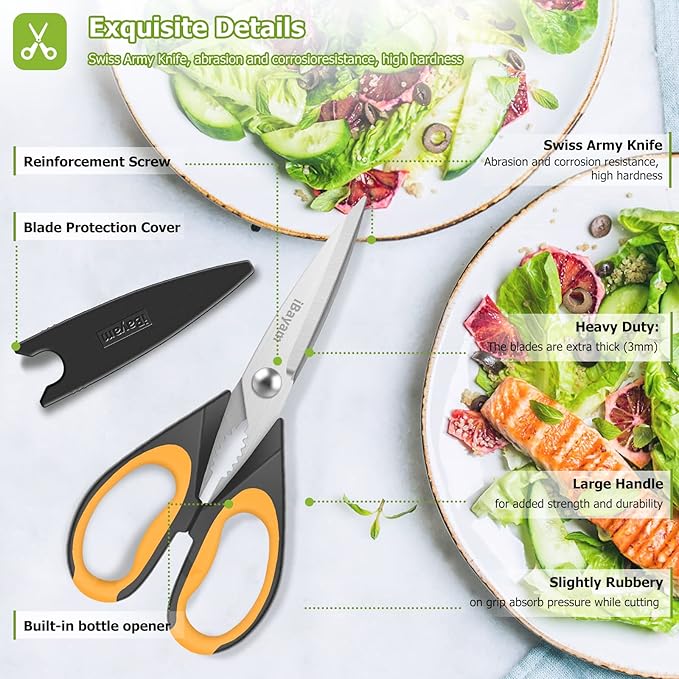 Kitchen Scissors, iBayam 2-Pack Kitchen Shears, 9 Inch Heavy Duty Dishwasher Safe Food Scissors, Multipurpose Stainless Steel Sharp Cooking for Kitchen, Chicken, Poultry, Fish, Meat, Herbs