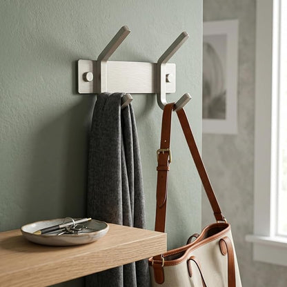 Small Coat Rack Wall Mount – Brushed Nickel 6 Inch Stainless Steel Hook Rail with 2 Heavy Duty Double Coat Hooks – Wall Mounted Coat Hanger for Entryway, Bathroom, Bedroom, Towel, Hat Organizer