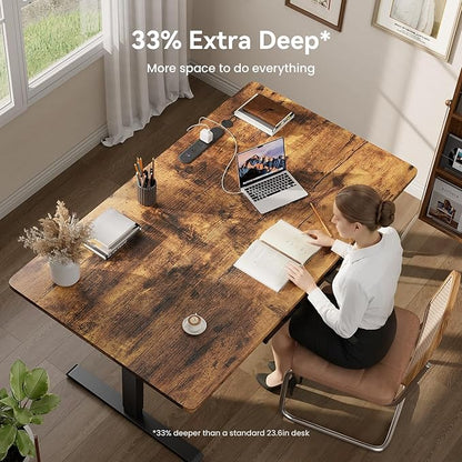 HLDIRECT Electric Standing Desk, 55 x 31.5 Inches Height Adjustable Table with Outlets, Sit Stand Computer Desk with Drawers for Home Office, Ergonomic Rising Workstation, Rustic Brown