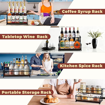 Coffee Syrup Rack Organizer, 2-Tier | Metal Bottle Holder, 10 Bottles Capacity, Rustic Countertop Display Shelf, For Coffee Bar, Kitchen Cabinet, Pantry