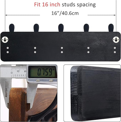 WEBI Coat Rack Wall Mount,Coat Hooks Wall Mounted Rustic,16" Hole to Hole,Large Coat Hanger Wall,Wood Hook Rack,5 Triple Hooks for Hanging Coats,Jacket,Clothes,Farmhouse,Black
