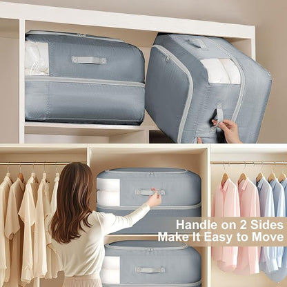 Comforter Storage Bag - 110L Large Capacity Blanket Storage Bags 2-Layer Ultra Space Saving Self Compression Organizer, Washable Compression Bags for Storage Comforter Blanket, 6-Pack, Grey
