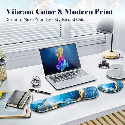 Gimars Upgrade Enlarge Gel Memory Foam Set Keyboard Wrist Rest Pad, Mouse Wrist Cushion Support for Office, Computer, Laptop, Mac, Comfortable, Lightweight for Easy Typing Pain Relief, Blue Gloden