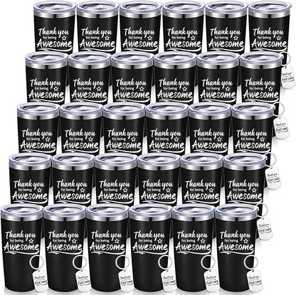 Sieral 60 Pieces Thank You for Being Awesome Tumbler, Thank You Supplies for Women Men 20oz Insulated Stainless Steel Travel Tumbler with Lid and Straw Appreciation Gift with Keychain (Black)