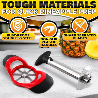 Pineapple Corer and Slicer, Apple Corer and Slicer Tool - Stainless Steel Fruit Cutter with Reinforced Thick Blade, Detachable Handle | Core Remover for Fresh Pineapple Rings, Diced Fruits and Apples