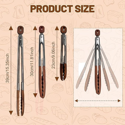 Wooden Tongs for Cooking, Multi-Purpose for Tossing Salads, Grilling, Flipping Food & Serving Bread - Strong Grip Walnut Wood Tips, Heat Resistant & Non-Deforming (9 inch)