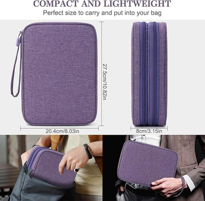 FYY Electronic Organizer, Extra Large Travel Cable Organizer Bag Pouch Portable Waterproof Double Layers All-in-One Storage Bag for iPad, Cable, Power Bank, Laptop Charger for Office/Home, Dark Purple