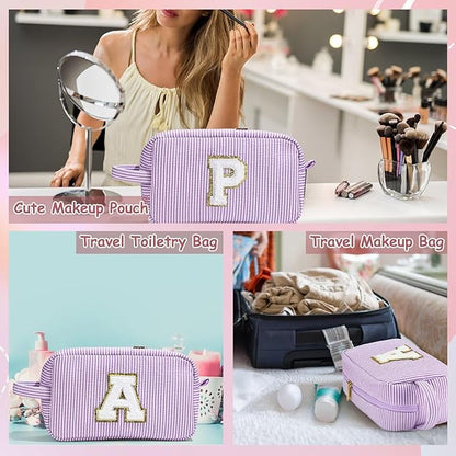 YOOLIFE Initial Makeup Bag for Women - Monogram Cute Makeup Bag Cosmetic Case Toiletry Pouch for Women Her Best Friend Sister Teacher, Personalized Birthday Gifts for Women, Purple H